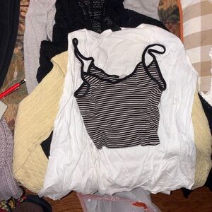 Striped Black and White Ribbed Tank Top - Women